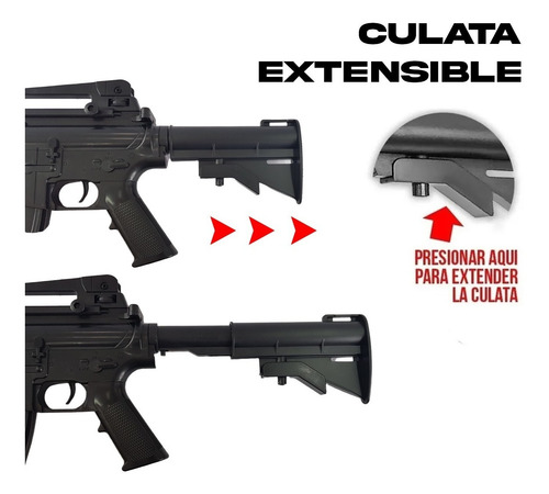 Imagen 7 de 10 de Rifle Airsoft M4 Replica Resorte 6 Mm Laser Linterna Balines