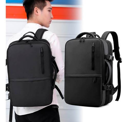 Mochila Executiva Para Viagem Expansível Entre 20-35 Litros Cor Preto