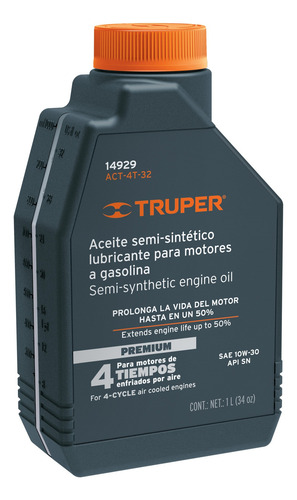Aceite Semi Sintético Para Motor 4 T 10w - 30 1000 Ml Truper