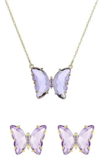 Colorful Bling Collar Con Colgante De Mariposa De Oro De 18