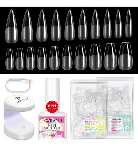 Saviland Nail Tip And Glue Gel Kit - Gel X Nail Kit With 6 .