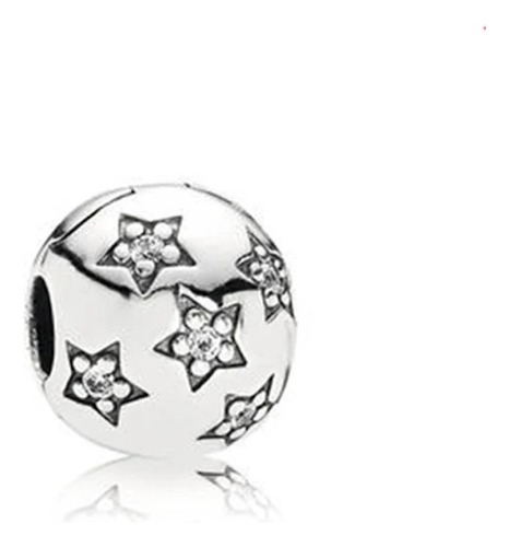 Charms De Plata Forma Circular Broche Con Estrellas Circónes