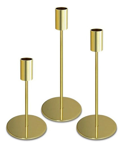 Candelabros Dorados Para Velas Cónicas, Juego De 3, Portave