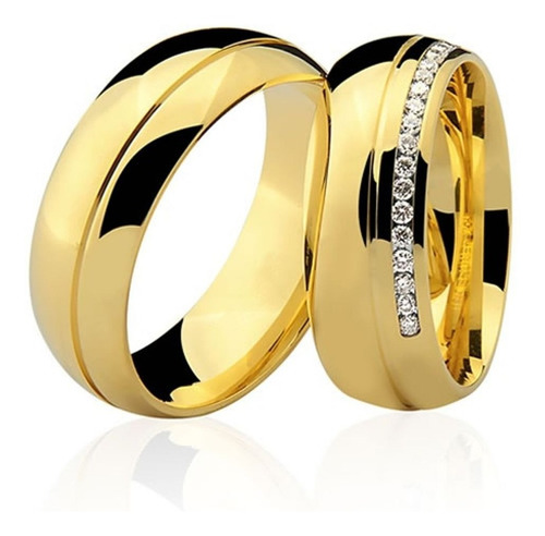 Par Alianças Ouro 18k Abauladas 1friso 18 Zircônias 8mm 15gr