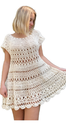 Vestido Crochet Multipunto Diseño Corto Tejido A Mano