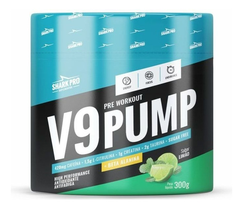 V9 Pump Shark Pro 300g Pré Treino Com Beta Alanina Sabor Limão