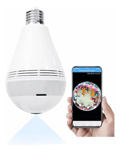 Lampara Wifi Led Ip Camara Hd 360° Ojo Pez Espia Graba Sdmic Color Blanco