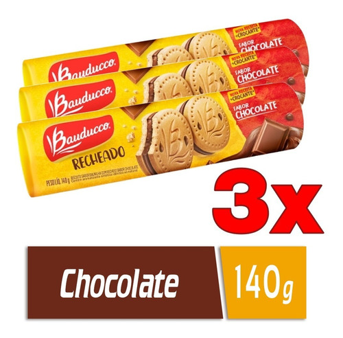 Kit Com 3 Biscoitos Baunilha Recheio Chocolate Bauducco 140g