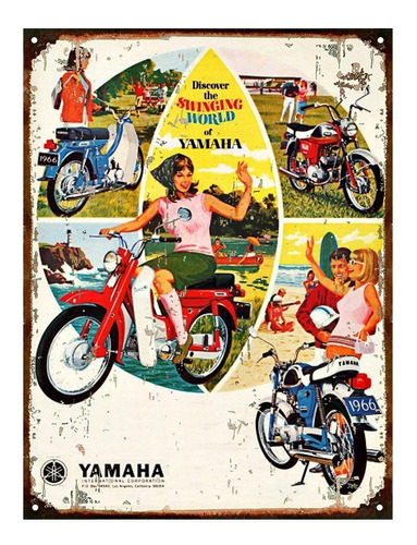 Cartel Chapa Publicidad Antigua Moto Yamaha 1966 A038