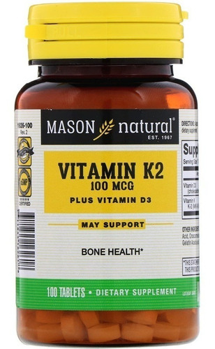 Vitamina K-2 100 Mcg + Vitamina D3 1.000 Mason 100 Tablets