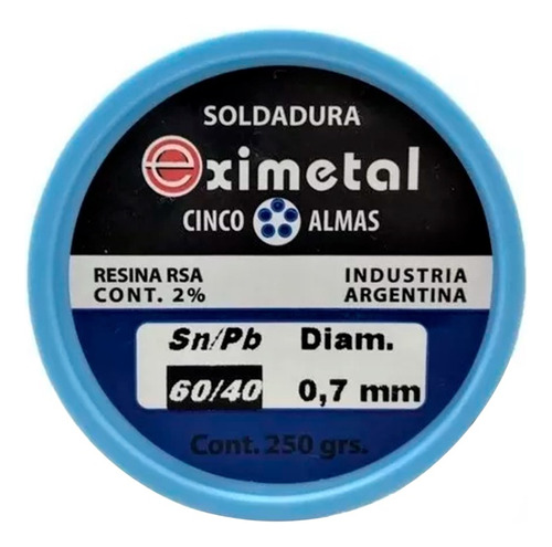 Estaño 0.7mm Eximetal 60/40 1/4kg Soldadura Rollo 250gr