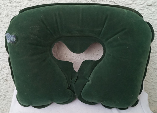 Almohada En Herradura Inflable Para Viaje Terciopelo Verde.