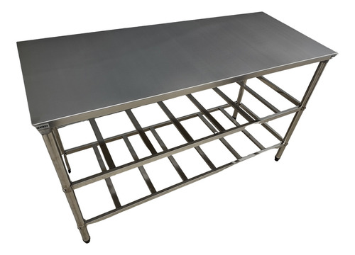 Bancada Mesa 130x40 Inox Industrial 2 Prateleiras Gradeadas