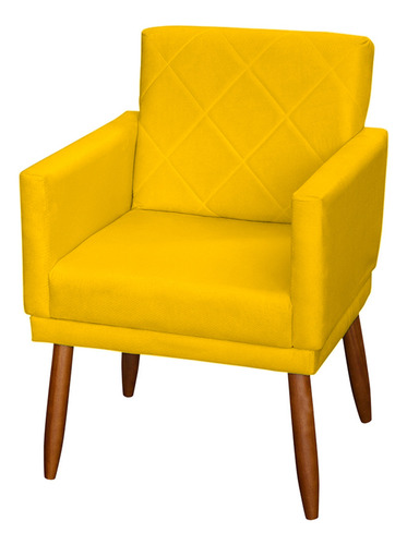 Kit 4 Poltronas Decorativas Para Sala De Espera Manicure Cor Amarelo Desenho Do Tecido Suede Liso