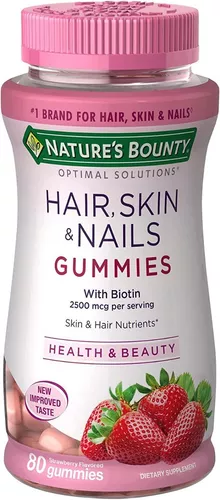 Gomitas con vitaminas, biotina, vitamina C para el cabello, la piel y las  uñas de Nature's Bounty Optimal Solutions, sabor a fresa, 80 gomitas