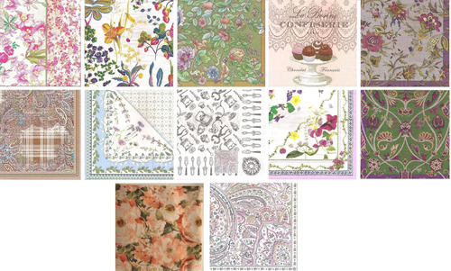 Set 10 Servilletas Découpage Flores Mariposas Utensilios