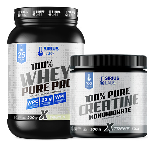 Combo Hipertrofia Whey 100% Pure + Creatina Sirius Labs