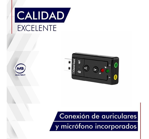 Imagen 7 de 10 de Placa Sonido Usb Audio Externa 7.1 Pc Tarjeta Sonido Con Mic