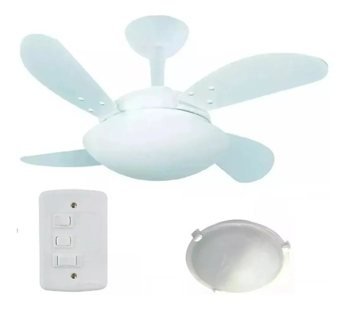 Ventilador Teto Perola Branco 4 Pás Luminária  Vidro Murano