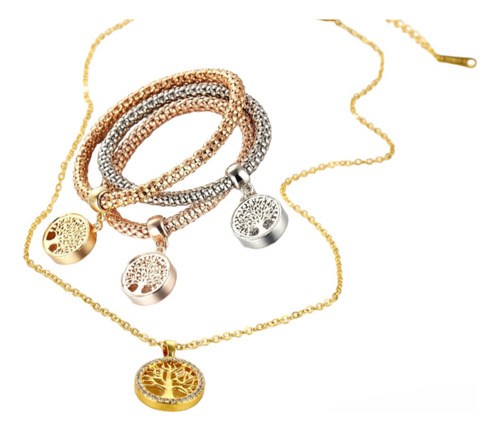 3 Pulseras + Collar Árbol De La Vida, Suerte, Regalo, Mujer