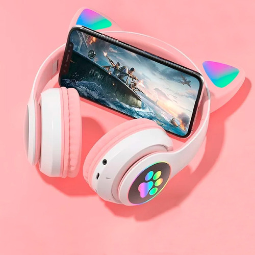 Imagen 5 de 9 de Auriculares Headset Bluetooth Oreja Luz Led Gato Micrófono