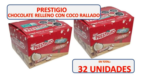 Prestigio 32 Unidades Chocolate Nestlé Coco 2 Cajas 560g C/u