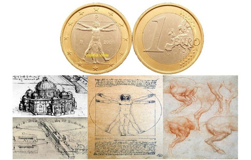 1 Euro El Hombre De Vitruvio  Leonardo Da Vinci X 2 Piezas