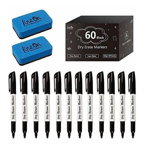 Marcadores Lineon Borrado En Seco Color Negro 60 Pzas