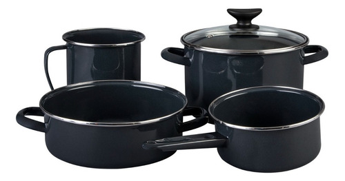 Batería De Cocina Cinsa De Acero Vitrificado 5 Piezas Negro