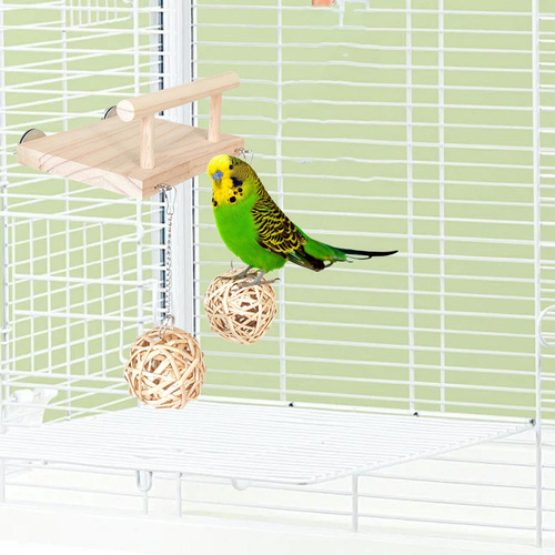 Percha De Madera Para Pájaros, Soporte Con Bola De Ratán