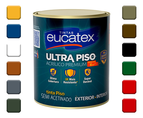 Tinta Ultra Piso Acrílico Premium Eucatex 900ml Cores Cor Vermelho Segurança