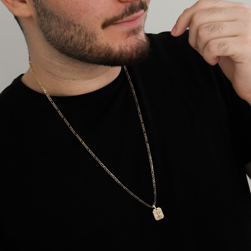 Imagem 2 de 3 de Corrente Masculina 3x1 Banhada Ouro Cordao Ping Placa Cristo