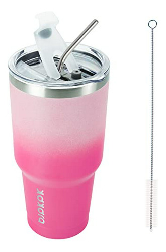 Vaso Térmico Acero Inox. Sakura 30 Oz Con Tapa Y Sorbete.