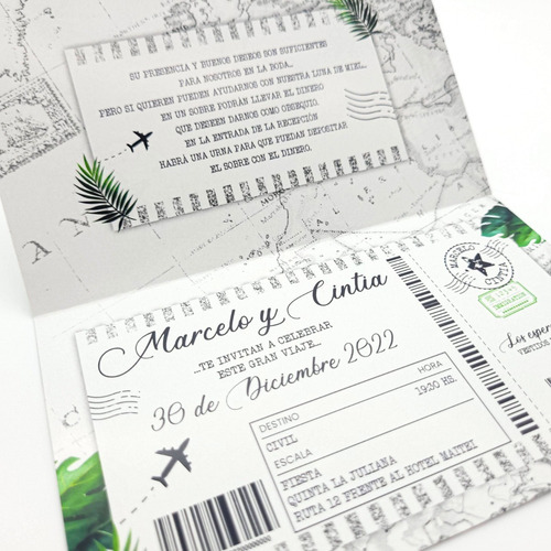 40 Tarjetas Invitaciones Boleto De Viaje - Bodas / 15 Años
