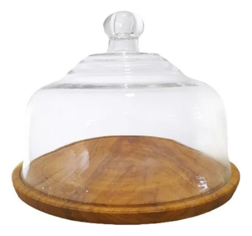 Campana Tapa Vidrio Base Madera 30 Cm Quesera Porta Torta Transparente