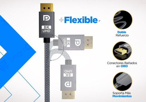 Imagen 4 de 10 de Cable Displayport 1.4 8k @60hz / 4k @144hz / 2k @165hz 2.2mt