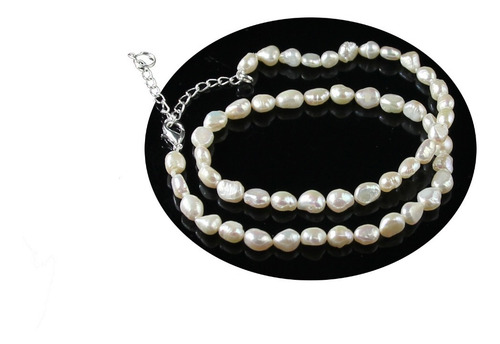 Colar 50cm Perola Água Doce Cultivad 8mm Prata Teostone 1354