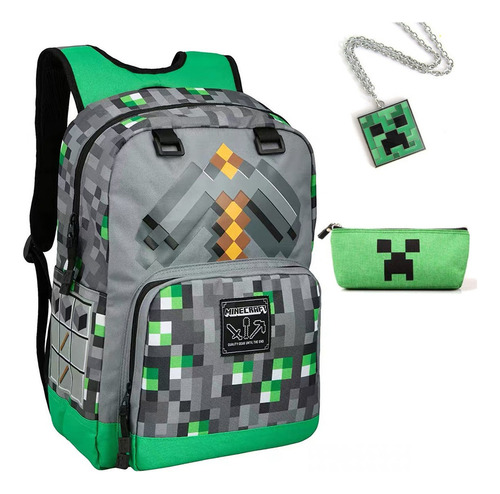 Ss 3 Piezas Minecraft Creeper Mochila Bolígrafo Collar