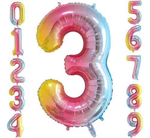 Globos Numeros Metalizados Degrade Multicolor 80 Cm X1unidad