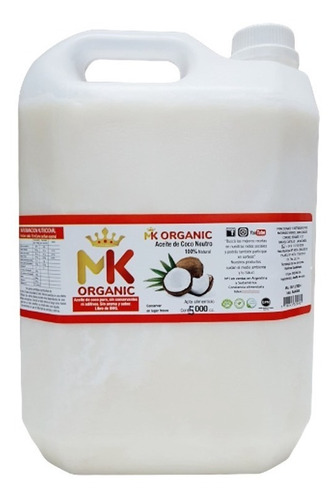Aceite De Coco Neutro Mk Organic 5 Lts