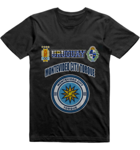 Remera Infantil Negra Uruguay Montevideo City Torque