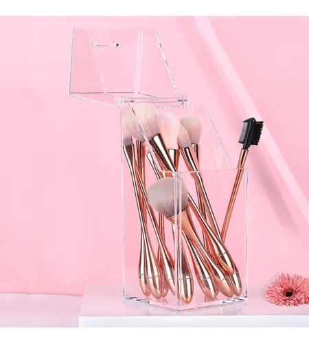 Contenedor Organizador De Brochas Maquillaje Rectangular Rosa