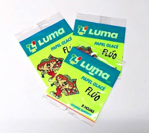 Imagen 1 de 3 de Papel Glace Glase Fluo 10x10cm Luma Sobre X5 Hojas