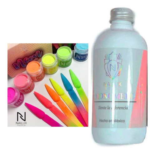 Pack Nailux Polimero Neon (6u) + Monomero Perfumado 240ml