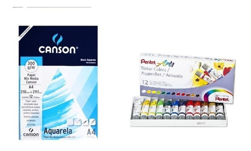 Kit Papel Canson Aquarela E Tinta Aquarela Pentel Tubo 12 Co