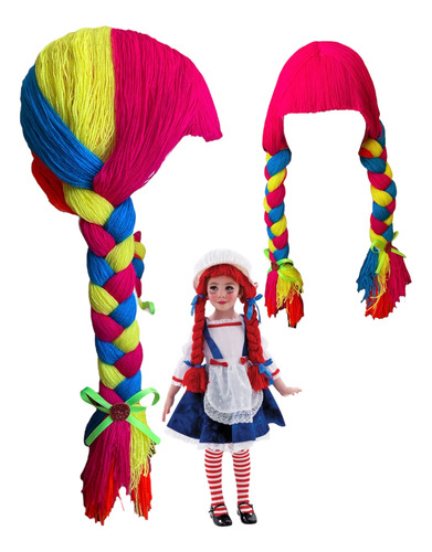 Peluca De Payasita Con Trenzas De Colores Payasa  Para Niña