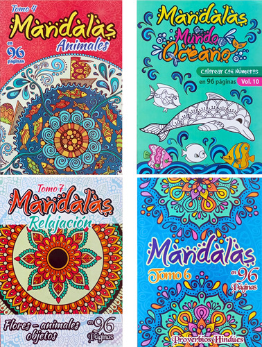 Pack 4 Libros De Mandalas Para Colorear De 96 Páginas