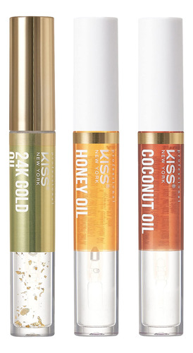 Kiss New York - Paquete De 3 Aceites Labiales Brillantes, A.