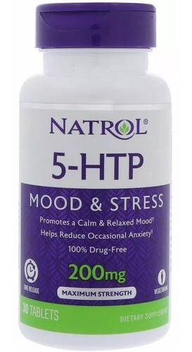 5-htp Natrol Mood & Stress 200mg 30 Tabletes  C/ Cálcio