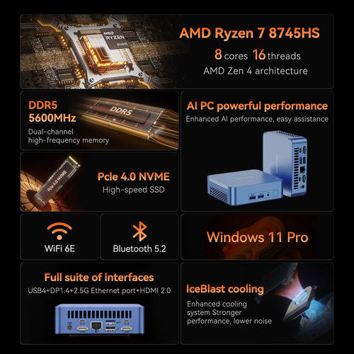 Geekom Ax8 Pro Ai Mini Pc, Amd Ryzen Rhs A 4.9ghz) Mini Comp
